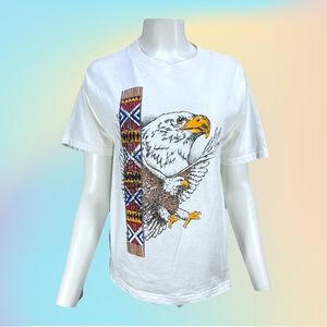 Vintage White 1998 DIAMOND DUST Eagle Totem Pole Tee Size MD